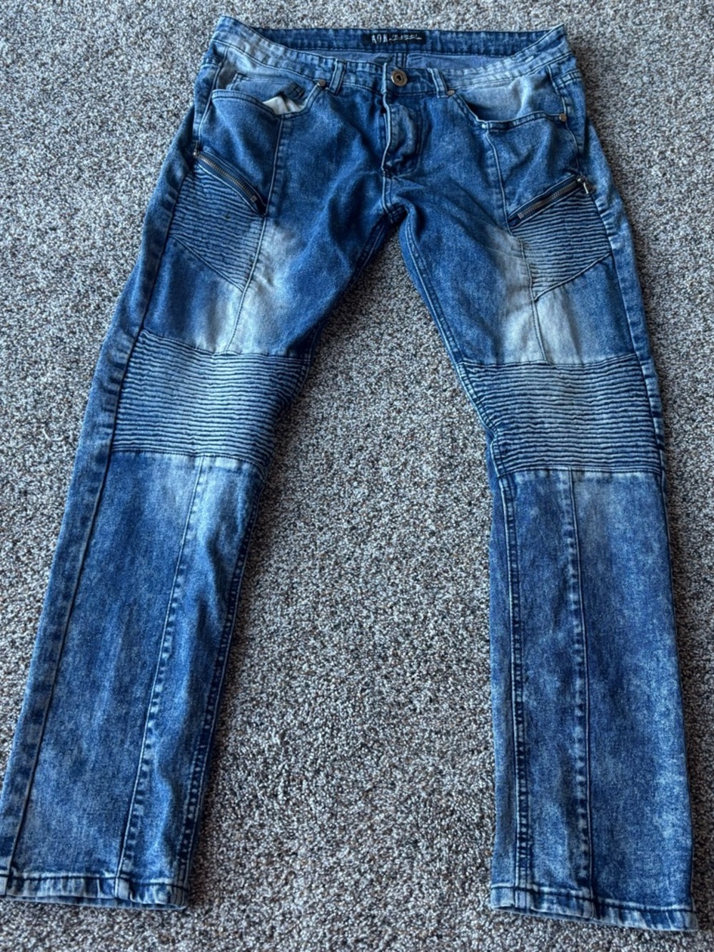 ROK Moto Jeans Mens 34x32 Biker Denim Ribbed Panel Distressed Streetwear